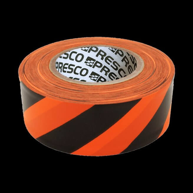 Orange flagging tape with black stripes.