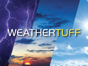 Weathertuff logo, featuring a variety of weather conditions in the background.
